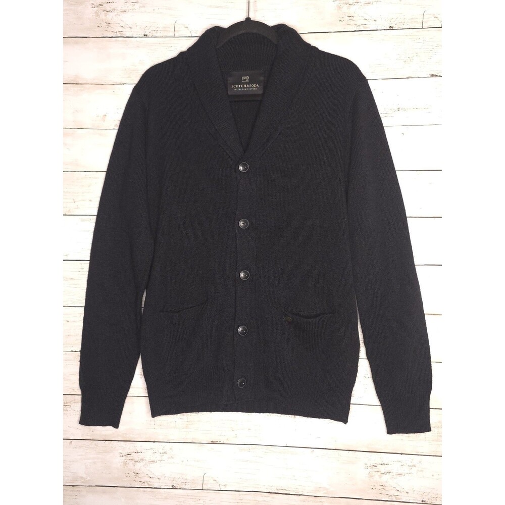 Scotch and Soda Wool Cardigan Sweater Mens Medium Black Shawl Blazer